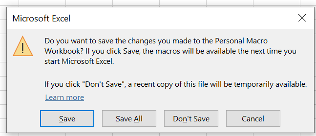 saving personal macro workbook