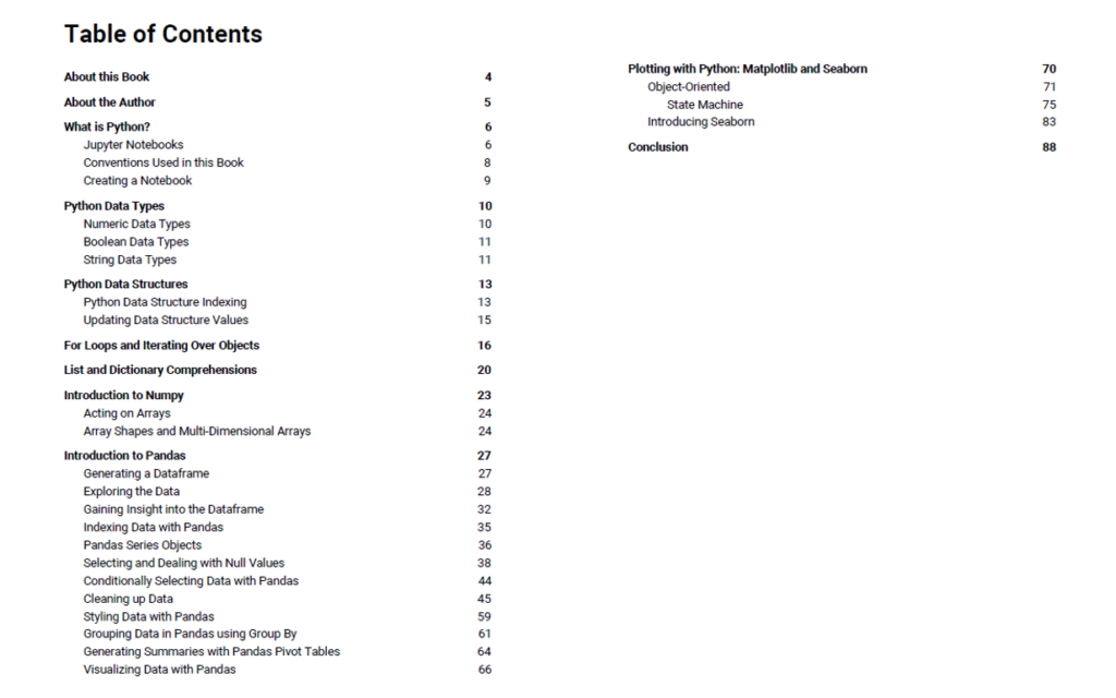 Table of Contents for An Introduction to Python for Data Science