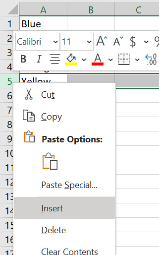 Image shows how to add a new row in Excel