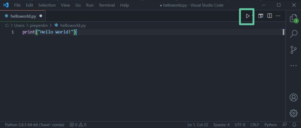 Running your first Python script on Windows in VS Code